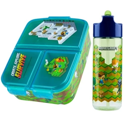 Afbeelding van Minecraft Lunchbox voor kinderen met vakken en waterfles school of dagjes uit