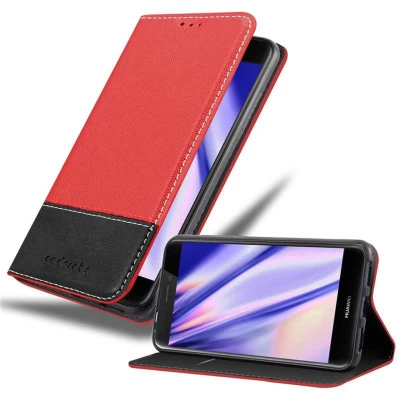 Afbeelding van Cadorabo Hoesje geschikt voor Huawei P8 LITE 2017 / P9 in ROOD ZWART Beschermhoes met magnetische sluiting, standfunctie en kaartvakje Book Case Cover Etui