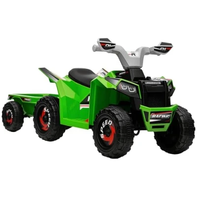 Afbeelding van HOMCOM Kinderquad Kinder Elektro Quad, 6V Elektrische Quad voor kinderen, met aanhanger, kindervoertuig kinderen van 1,5 3 jaar, 2,5 km/u, metaal, groen, 106 x 41,5 48,5 cm.
