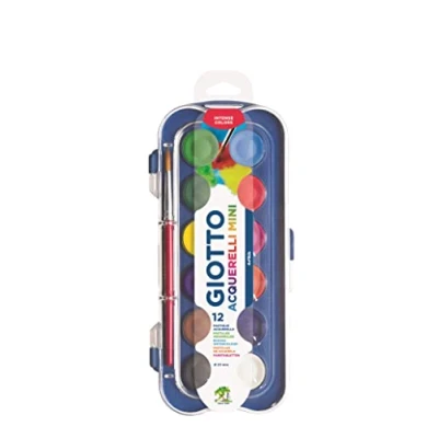 Afbeelding van GIOTTO Aquarelset, 12 blokken, verschillende kleuren, super wasbaar, ideaal voor kinderen, feestjes en scholen