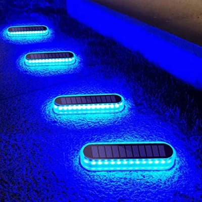 Afbeelding van Lacasa Solar Decking Lights, LED Buitenverlichting op zonne energie, Trapverlichting waterdichte IP68, Tuinverlichting voor Buiten, Terras, Oprit, 40lm, Blauw Licht 4 stuks