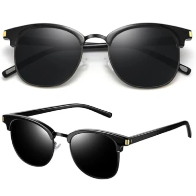 Afbeelding van Joopin Zonnebril Heren Dames Gepolariseerd Lens UV400 Bescherming Vintage Half Frame Rechthoekige Mannen Vrouwen (Zwarte)