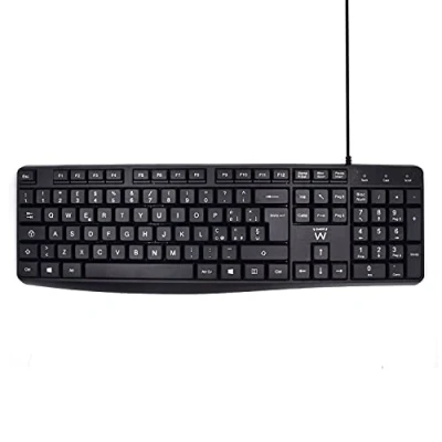 Afbeelding van Ewent Bekabeld USB toetsenbord met stil typen, Italiaanse QWERTY lay out voor pc, notebook, Windows en OS, kabel 1,5 m, zwart