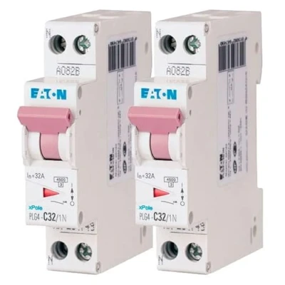 Afbeelding van EATON 264749 PLG4 C32/1N MODULAIRE SPANKER PH/N Wit PAARS Controller 1P+N / 32 A Curve C Schroefaansluiting 2 stroomonderbrekers