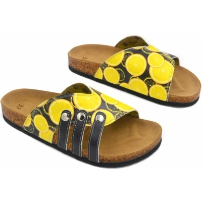 Afbeelding van GOBY Sliced Lemons Slippers Sandalen Hoge kwaliteit Handmade Maat 40