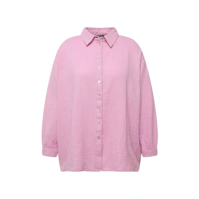 Afbeelding van Ulla Popken Collared Muslin Overhemdblouse, Dames, Maat: 46/48, Light violet