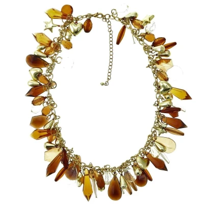 Afbeelding van Behave Dames ketting goud kleur met bruine hangers 42 cm