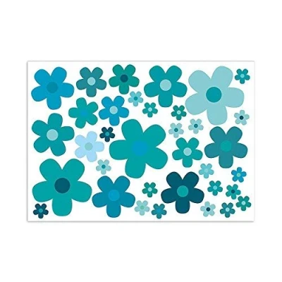Afbeelding van Stickerset bloemen I blauw groen turquoise Flower Power sticker voor scooter fiets notebook laptop mobiele telefoon autosticker weerbestendig kfz_241
