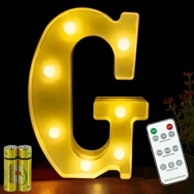 Afbeelding van HONPHIER letterverlichting, letterlamp, afstandsbediening, alfabetlamp, led, verlichte letters, nachtverlichting, decoratie voor verjaardagsfeestje, bruiloft (G)