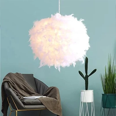 Afbeelding van 40 cm bolvormige witte veer hanglamp lampenkap plafondlamp kroonluchter voor woonkamer, slaapkamer, eetkamer