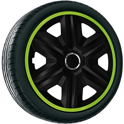 Afbeelding van NRM wieldoppen 14&quot; set van 4 stuks Zwart met groen