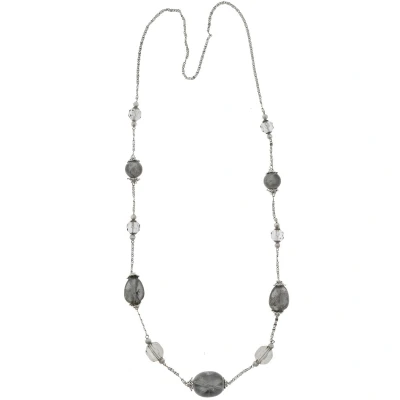 Afbeelding van Behave Ketting zilver kleur met grijze kralen 110 cm