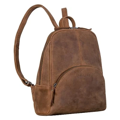 Afbeelding van STILORD &#039;Margot&#039; Kleine Dagrugzak Vrouwen Leer Vintage Rugtas Anti Diefstal Leren Rugzakje Daypack voor Dames Shoudertas Uitstapjes Echt Leer, Kleur:tarragona bruin