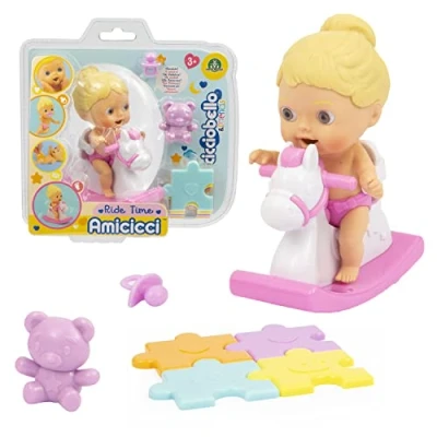 Afbeelding van Cicciobello Amicicci, baby met hobbelpaard, accessoires, model meisjes blond haar, speelgoed voor kinderen vanaf 3 jaar, CC0102