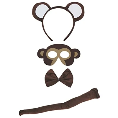 Afbeelding van Petitebelle Hoofdband Bowtie staart masker 4 stuks kostuum eenheidsmaat aap