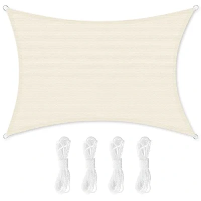 Afbeelding van Zonnezeil/schaduwdoek; van HDPE kunststof (polyethyleen); scheurt niet; is weerbestendig; met uv bescherming; luchtdoorlatend; voor tuin, balkon, terras, camping; scheerlijnen (totaal 2 m), x 3 m, beigewit