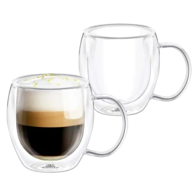 Afbeelding van Wilmax Dubbelwandige thermoglazen met handvat, set van 2, 500 ml, thermokopjes, theeglas, latte macchiato glazen, koffieglazen, cappuccinoglazen