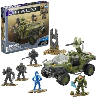 Afbeelding van MEGA Halo bouwspeelgoedset, FLEETCOM Warthog ATV voertuig met 469 onderdelen, 5 beweegbare micro actiefiguren en accessoires, HNC57