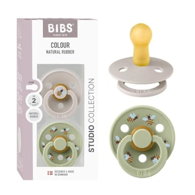 Afbeelding van BIBS Colour Studio Fopspeen, set van 2, BPA vrij, ronde stofzuiger, natuurlijk rubberlatex, gemaakt in Denemarken, maat 2 (6 18 maanden), Mushroom/Sage