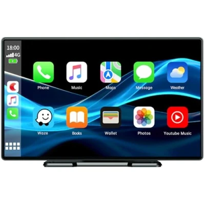 Afbeelding van Volam draadloze autoradio met A pple Carplay &amp; Android Auto, draagbare auto touchscreen 9 inch, Bluetooth 5.0/Siri/G oogle/spiegellink/FM/AUX