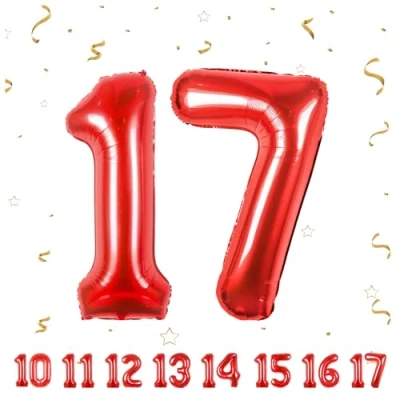 Afbeelding van 17 verjaardag decoratie cijfers ballon jaar folieballon rood voor 17e mannen vrouwen nummer vliegt met helium verjaardagsfeest 40&quot; 101cm