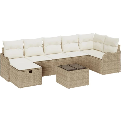 Afbeelding van vidaXL 8 delige tuinsofa set met kussens beige poly rattan
