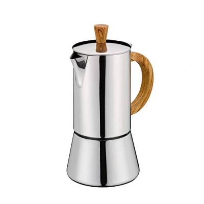 Afbeelding van Cilio Figaro Espressomachine, roestvrij staal, geschikt voor alle warmtebronnen, Ø 8,5 cm, vaatwasmachinebestendig, mokkakan, espresso apparaat 4 kopjes, camping koffiekoker