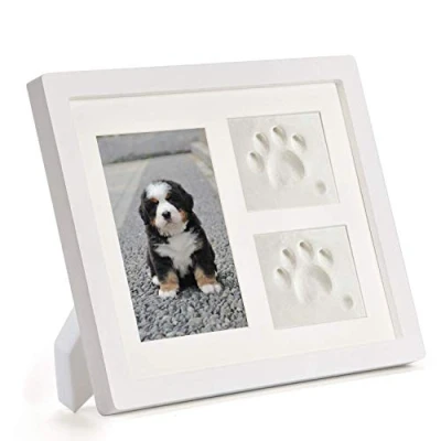 Afbeelding van Hond of Kat Paw Prints Huisdier gedenkteken Triple Photo Frame 4x6 Met Klei Impression Kit, Perfect Keepsake foto voor Liefhebbers, Clay color, Kleur: wit
