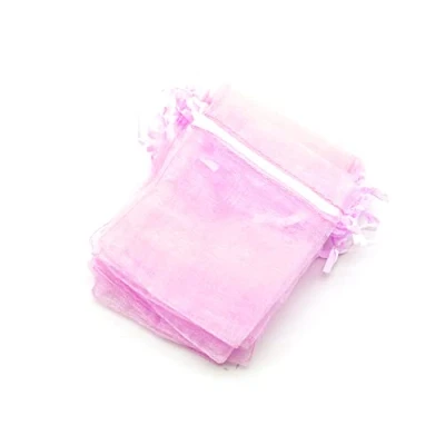 Afbeelding van OLILLY 100 organzazakjes 7 x 9 cm roze ideaal voor bruiloft, doop, geschenken, lavendel, sieraden (roze)