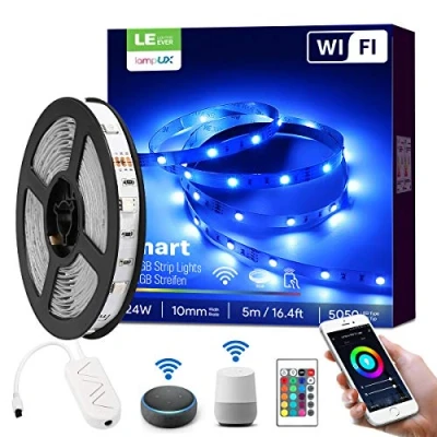 Afbeelding van LE ledstrip Alexa 5 m, smart wifi, RGB 150 leds, wifi ledstrip, superhelder 5050 zelfklevende strip, lichtketting met afstandsbediening, compatibel Alexa, app, Google Home, IP20
