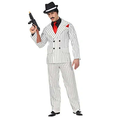 Afbeelding van Widmann Maffia Kostuum Omgekeerde Krijtstreep Gangster Man Zwart / Wit XL Carnavalskleding Verkleedkleding