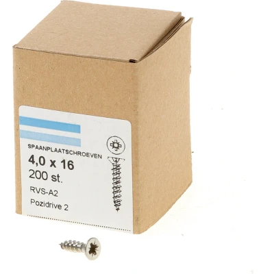 Afbeelding van spaanplaatschroeven RVS platverzonken kop PZ2 voldraad 4.0X16 (per 200 stuks)