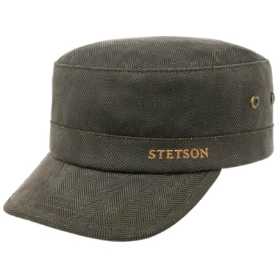 Afbeelding van Stetson Army Cap Herringbone XL (60 61 cm) donkerolijf, donker olijf, 60
