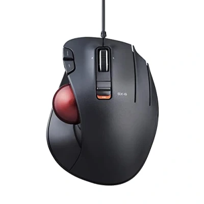 Afbeelding van ELECOM EX G Trackball muis, bedraad, duimbediening, ergonomisch ontwerp, 5 knops functie met vloeiende tracking, optische gamingsensor, gladde rode bal, Windows11, macOS