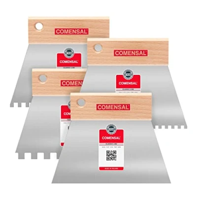 Afbeelding van COMENSAL® Set van 4 spatels, getand, spatel, 150 mm, roestvrij staal, x C1, 6 C2, 8 C4, made in EU
