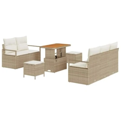 Afbeelding van vidaXL 8 delige tuinbankset met kussens in beige van poly rattan en acacia
