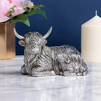 Afbeelding van The Leonardo Collection Reflections Zilveren Koe &amp; Baby S Beeldje Voor Thuis Kantoor Woondecoratie Ornamenten Cadeau Vrouwen Mannen Mooi Binnen Buiten Woonkamer Decor