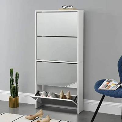 Afbeelding van Schoenenkast met spiegels 4 vouwdeuren 134x63x17 cm wit