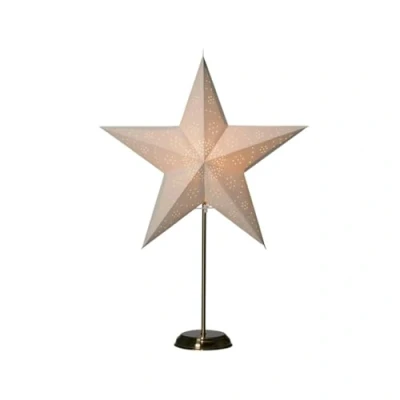 Afbeelding van KONSTSMIDE Sierster Kerstster, kerstversiering verlichte papieren ster, met wit motief, messingkleur. metalen voet (1 stuk)