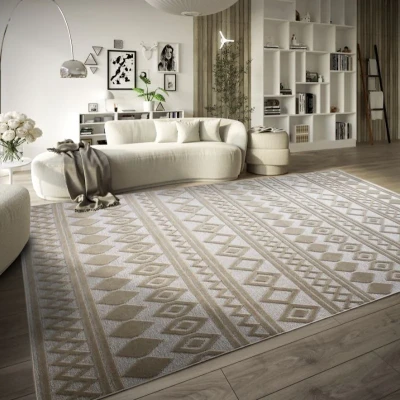 Afbeelding van Villeroy &amp; Boch Laagpolig tapijt Catherine, modern woonkamertapijt, hoog laag effect, patroon voor woonkamer, slaapkamer, eetkamer, crème, 200 x 290 cm