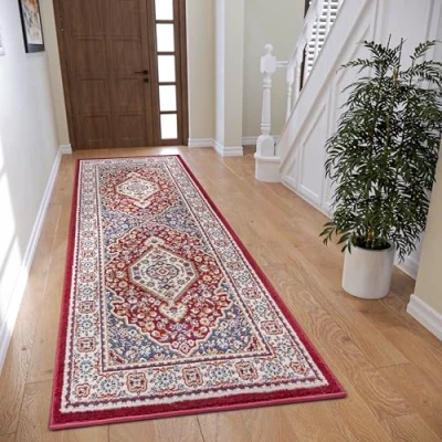 Afbeelding van Vintage Vloerkleed Mochi 80x240cm Rood 123vloerkleed.nl is de online webshop voor vloerkleden en woonaccessoires.