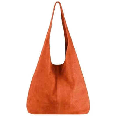 Afbeelding van Modarno schoudertas voor dames, suède, clutch, shopper, in echt leer, Oranje