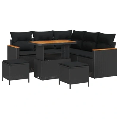 Afbeelding van vidaXL 8 delig Tuin Sofa Set met Kussens Zwart Poly Rattan Acacia