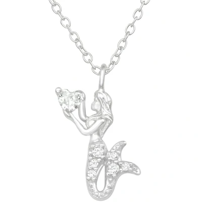 Afbeelding van JoyS Zilveren zeemeermin hanger met ketting hartje zirkonia 45 cm