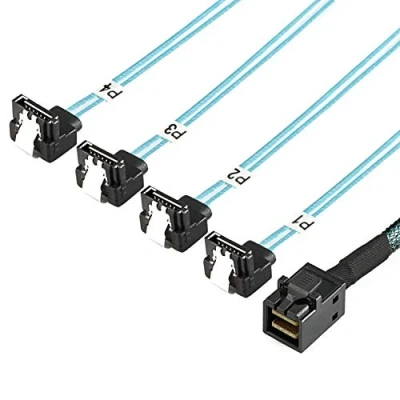 Afbeelding van YIWENTEC Internal HD Mini SAS SFF 8643 Host to 4 SATA Target Hard Drive Cable (0.5M, 90 degree)