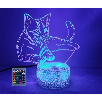 Afbeelding van Creatieve 3D Kat Nachtlampje USB Aangedreven Afstandsbediening Raak Schakelaar Decor Tafellamp 7/16 Kleur Veranderende LED Verjaardagscadeau Kinderen Cadeau Kerst Decoratie