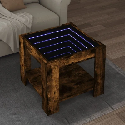 Afbeelding van Salontafel met LED 53x53x45 cm bewerkt hout gerookt eikenkleur