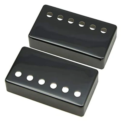 Afbeelding van KAISH Set van 2 Humbucker Gitaar Pickup Cover Messing Covers 49,2 mm/52mm Pole Spacing Past op de meeste Gibson Les Paul Chrome/Zwart/Goud 49.2/52mm Zwart