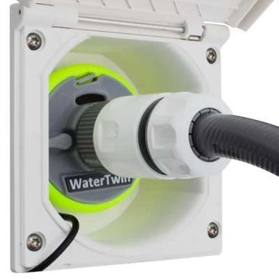 Afbeelding van MaJoCompTec WaterTwin Watertankadapter voor vulopening, camper/caravan, watertankdop met dubbele Gardena aansluiting, adapter tankdop 3 pin D:68