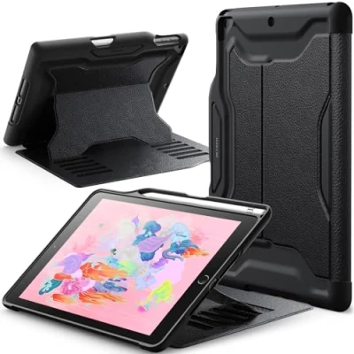 Afbeelding van JETech Hoes Compatibel met iPad 9,7 Inch 2018/2017 (6e/5e Generatie) Pencil Houder, Case Beschermende Magnetische Bevestiging Meerdere Hoeken, Schokbestendig (Zwart)